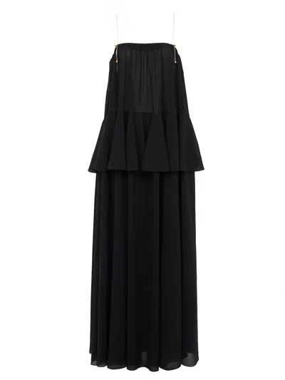 Chloé Open-back Embellished Tiered Silk-georgette Maxi Dress In Black