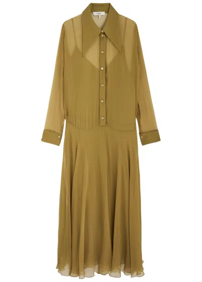 Chloé Chloe Silk-georgette Maxi Shirt Dress In Green Olive