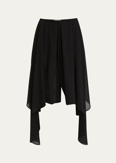 Chloé Silk Georgette Midi Pants With Skirt Overlay In Black