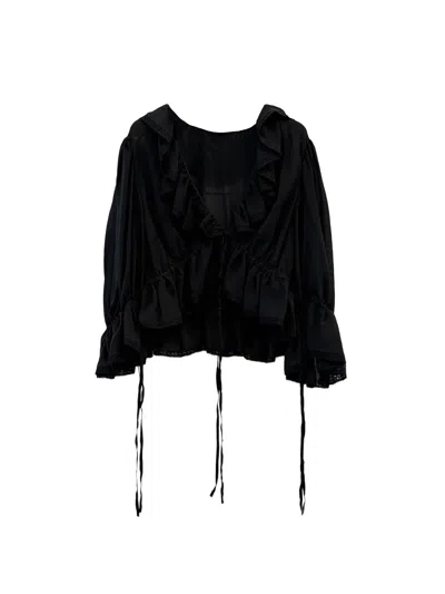 Chloé Chloè Silk Georgette Ruffled Shirt With Mother-of-pearl Button - Size 36 In Black
