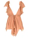 Chloé Silk Georgette Ruffled Top Tops Brown In Brown