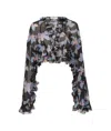 Chloé Floral Print Silk Georgette Cropped Top In Black