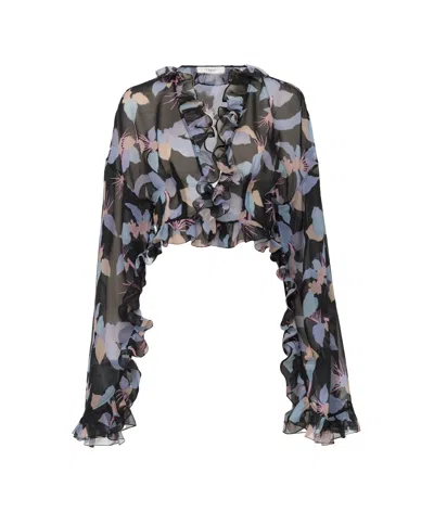 Chloé Floral Print Silk Georgette Cropped Top In Multicolor