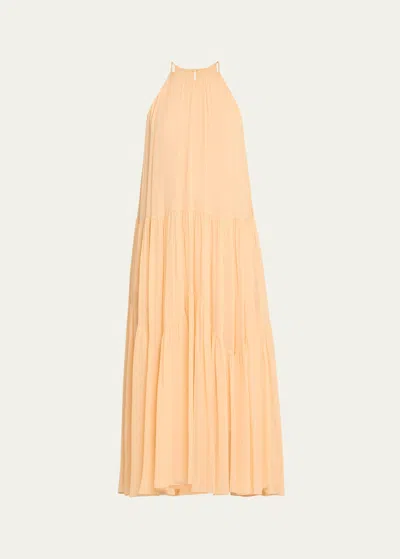 Chloé Silk Georgette Tiered Midi Dress In Clay Pink