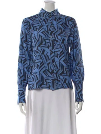 Pre-owned Chloé Silk Graphic Print Blouse In Blue