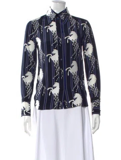 Pre-owned Chloé Silk Graphic Print Blouse In Blue