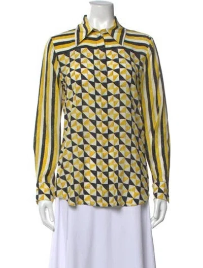 Pre-owned Chloé Silk Graphic Print Blouse In Yellow