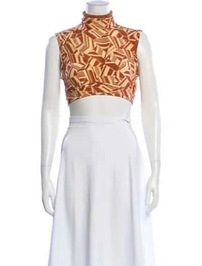 Pre-owned Chloé Silk Graphic Print Crop Top In Brown