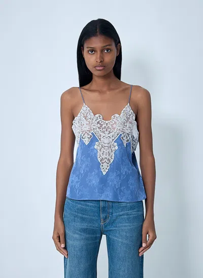 Chloé Silk Jacquard And Lace Camisole Top In Blue