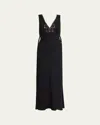 Chloé Lace Trim Floral Jacquard Silk Column Dress In Black