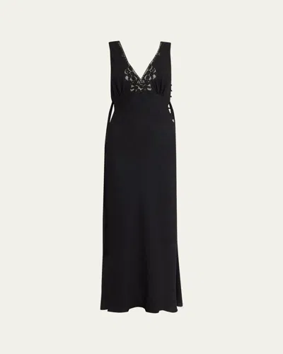 CHLOÉ SILK JACQUARD & LACE SLEEVELESS COLUMN DRESS