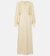 Chloé Pintucked Silk Crepe De Chine Midi Dress In Neutral