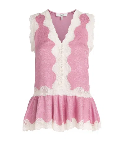 Chloé Silk Jacquard Peplum Top In Pink