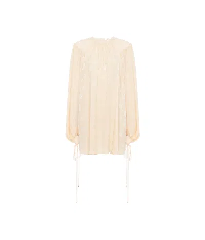 Chloé Chloe Gathered Floral Silk Jacquard Minidress In Neutral