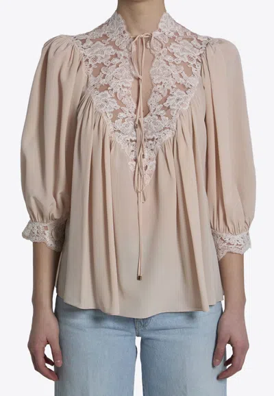 Chloé Silk Lace Blouse In Neutral