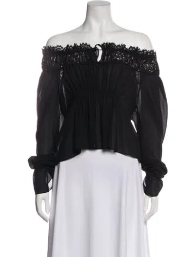 Pre-owned Chloé Silk Lace Pattern Blouse In Black