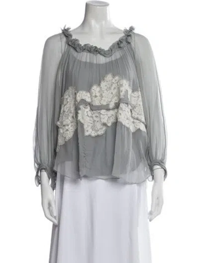 Pre-owned Chloé Silk Lace Pattern Blouse In Gray