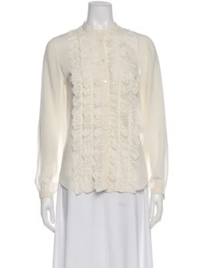 Pre-owned Chloé Silk Lace Pattern Blouse In White