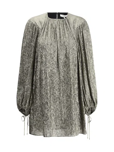 Chloé Voluminous Puff Sleeve Dress In Gold Silk Blend In Green