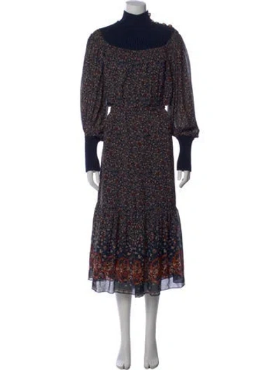 Pre-owned Chloé Silk Long Dress In Blue