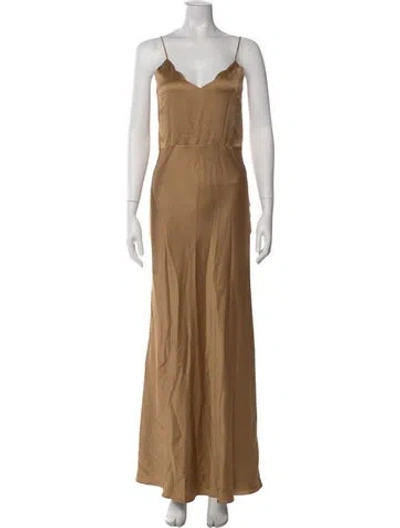 Pre-owned Chloé Silk Long Dress In Brown