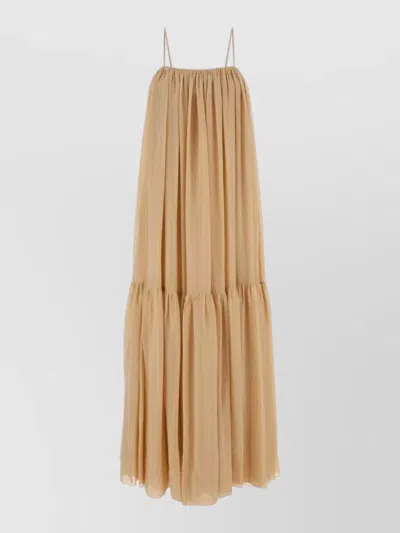 Chloé Silk Long Dress Flowing Silhouette Straps Tiers In Yellow
