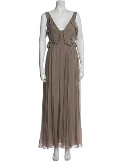 Pre-owned Chloé Silk Long Dress In Gray