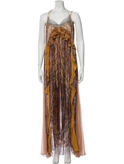 Pre-owned Chloé Silk Long Dress In Neutral