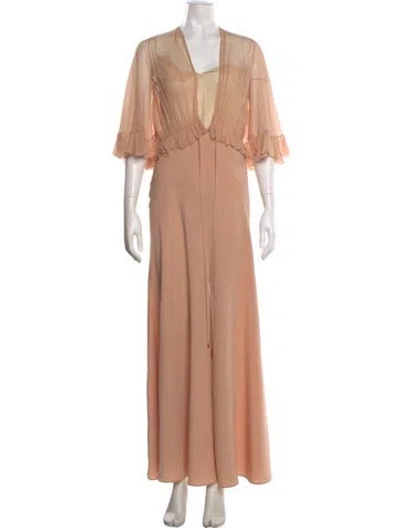 Pre-owned Chloé Silk Long Dress In Neutrals