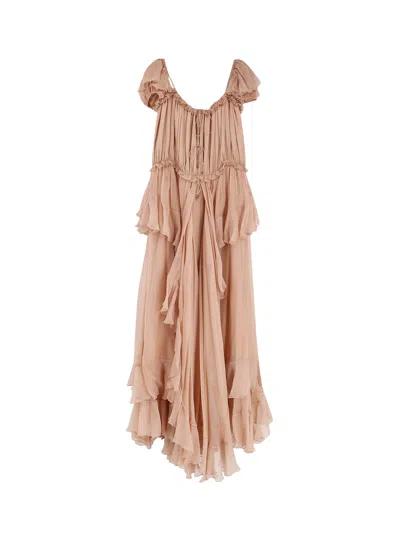 Chloé Silk Long Dress In Neutral