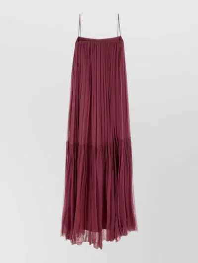 Chloé Silk Long Dress Tiered Skirt Silhouette In Red