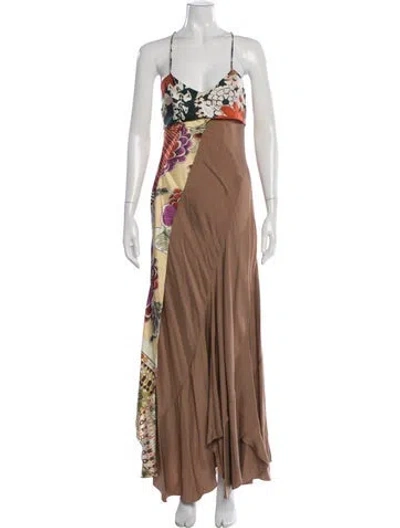 Pre-owned Chloé Silk Long Dress W/ Tags In Brown
