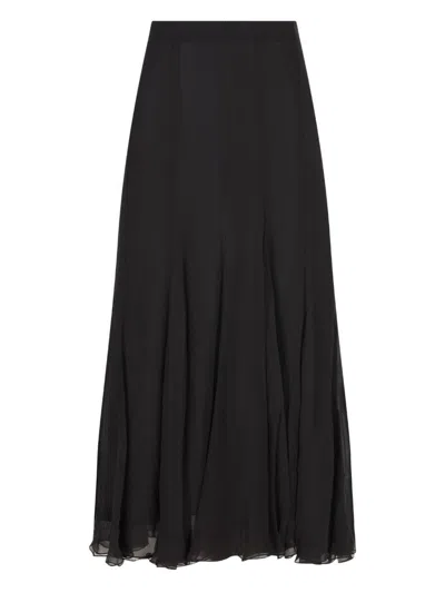 Chloé Silk Long Skirt In Black