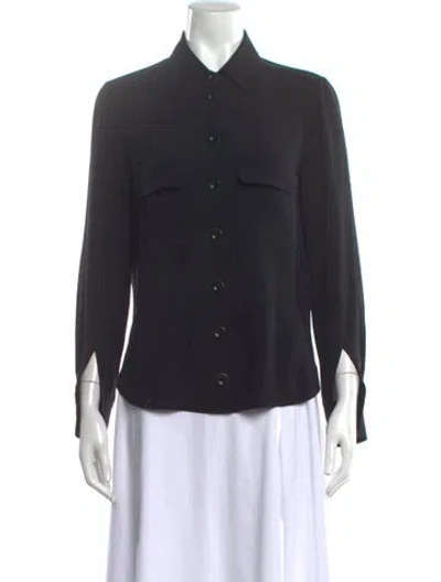 Pre-owned Chloé Silk Long Sleeve Button-up Top In Black