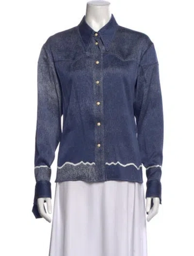 Pre-owned Chloé Silk Long Sleeve Button-up Top In Blue