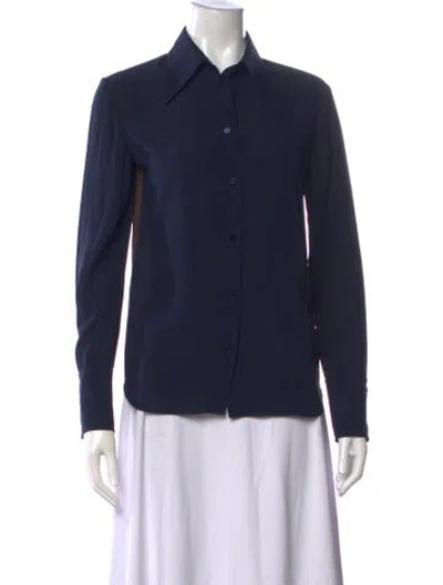 Pre-owned Chloé Silk Long Sleeve Button-up Top In Blue