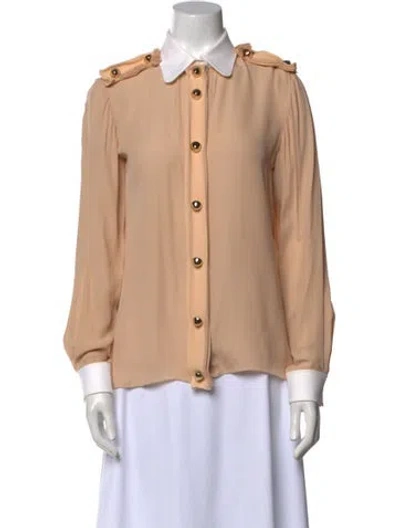 Pre-owned Chloé Silk Long Sleeve Button-up Top In Neutral