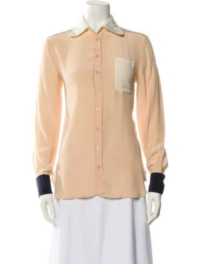 Pre-owned Chloé Silk Long Sleeve Button-up Top In Neutral