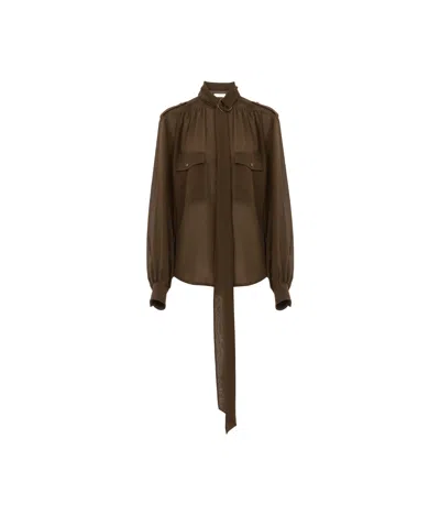 Chloé Silk Long-sleeved Shirt In Brown