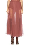 Chloé Flou Midi Skirt In Silk Mousseline Pink Size 10 100% Silk In Woodrose