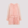 Chloé Women Pink Mini Dress With Drawstring On The Front And Cape Design In Silk Woman In Pink