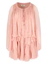Chloé Women Pink Mini Dress With Drawstring On The Front And Cape Design In Silk Woman In Pink