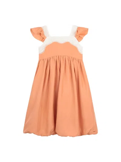 Chloé Silk Mini Dress With Straps For Girls In Orange