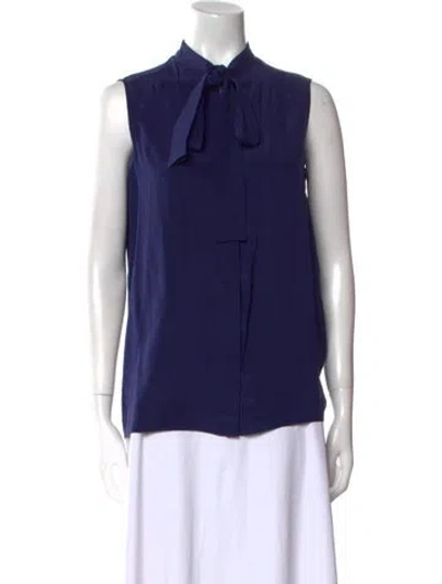 Pre-owned Chloé Silk Mock Neck Blouse In Blue