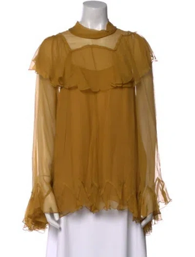 Pre-owned Chloé Silk Mock Neck Blouse In Gold