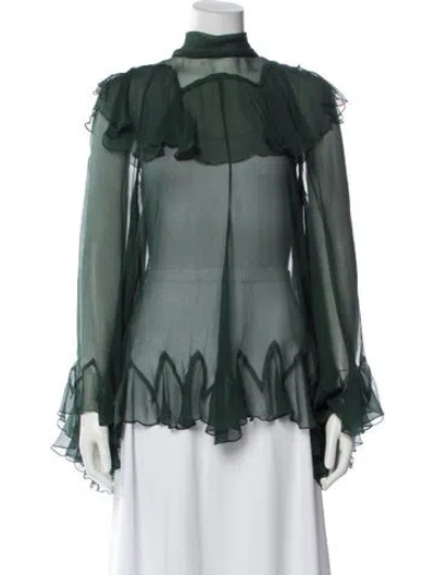 Pre-owned Chloé Silk Mock Neck Blouse In Green