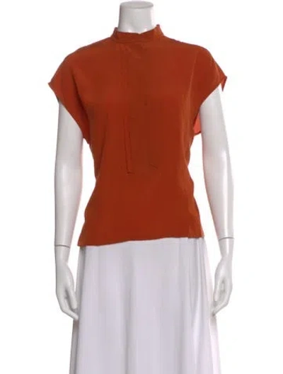 Pre-owned Chloé Silk Mock Neck Blouse In Orange