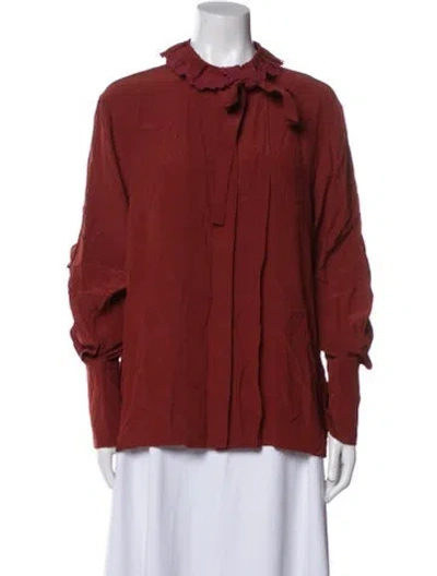 Pre-owned Chloé Silk Mock Neck Blouse In Red