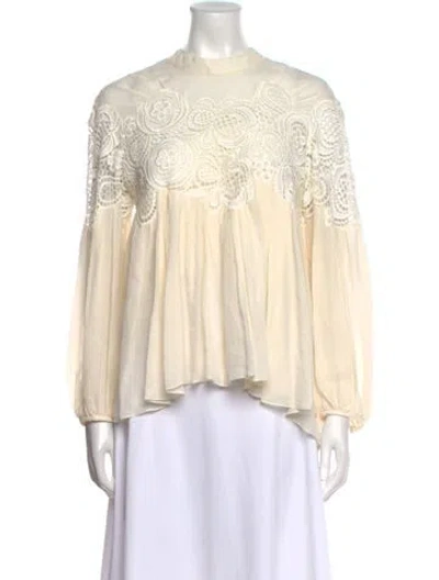 Pre-owned Chloé Silk Mock Neck Blouse In White