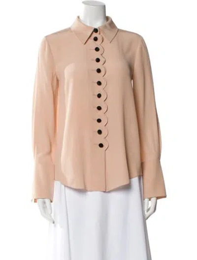Pre-owned Chloé Silk Mock Neck Button-up Top In Neutral
